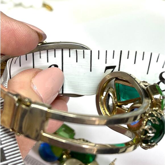 Julianna Bracelet & Clip Earrings Givre Blue Green Gold Hinged Bangle S15 - Picture 11 of 12